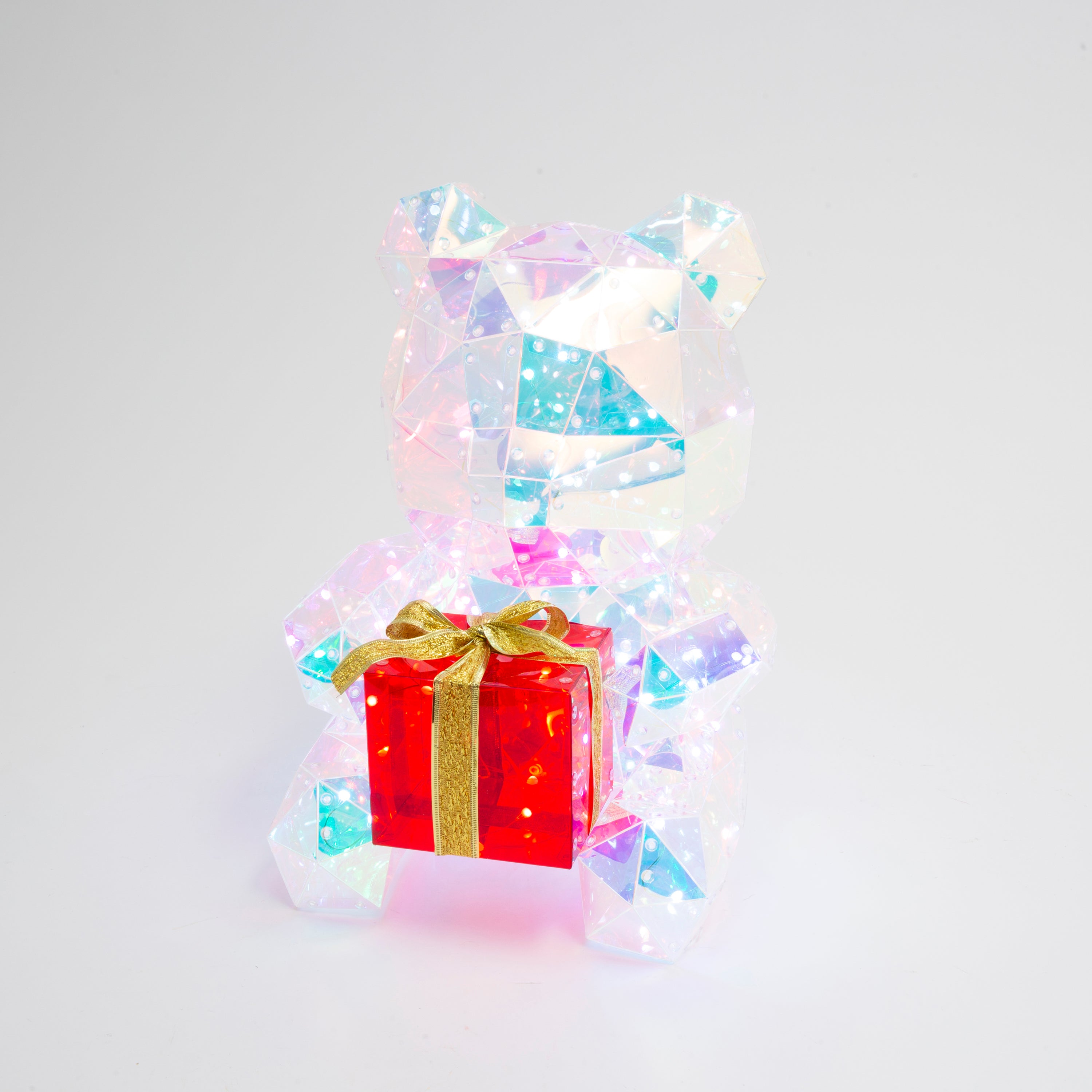 Vintage inspired 15.75 in H USB Electric RGB Lighted Holographic Holiday Bear